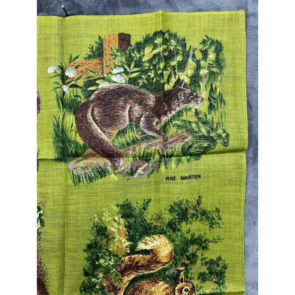 Vintage Ulster Weavers Irish Tea Towel All Linen Wildlife Scene Mint Condition